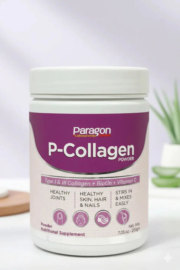 P-Collagen powder nutritional supplement container for skin elasticity and joint health